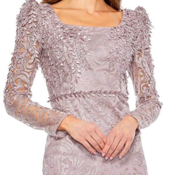 MAC DUGGAL 11187 EMBROIDERED APPLIQUE SHOULDER DETAIL TRUMPET MOCHA GOWN sz 4 - Picture 2 of 6